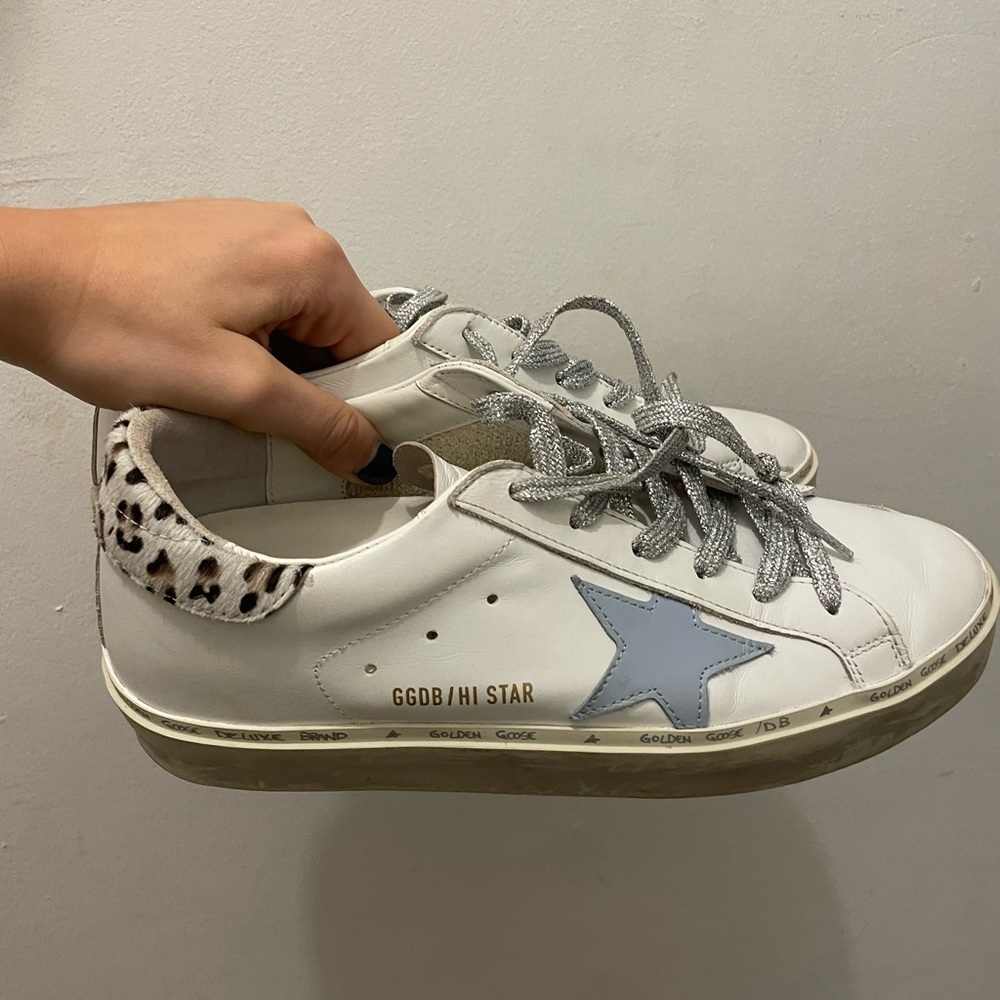 Golden goose blue and leopard hi star women's sneakers size IT 40